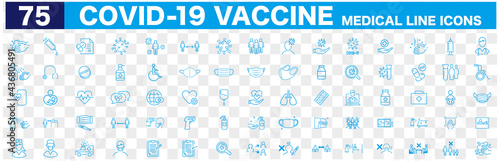 Set of Coronavirus and Vaccine line icons, covid19, Medical mask, health, contagious, epidemic, outbreak, Vector