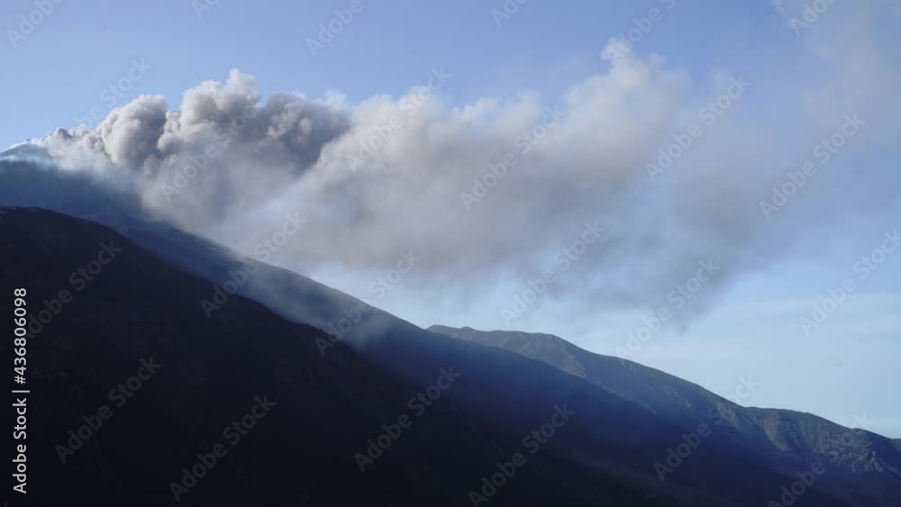 panorama from plume ash eruption of South-East crater of Etna Volcano in Sicily to panorama from plume ash eruption of South-East crater of Etna Volcano in Sicily to