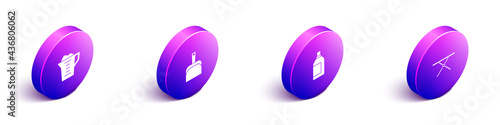 Set Isometric Washing powder, Dustpan, Bottle for cleaning agent and Ironing board icon. Vector