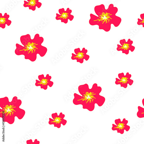 Fototapeta Naklejka Na Ścianę i Meble -  Seamless pattern hand drawn red mallows on white background. Abstract simple drawing summer floral print, vector eps 10