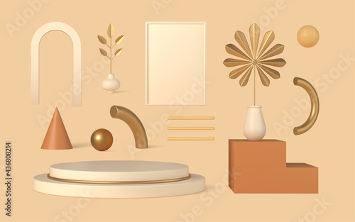 Geometric boho 3d design elements vector template set.