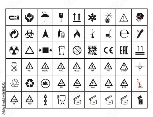 Set of packaging symbol. Vector illustration. flat design.