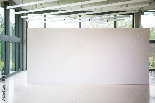 Fényképezés Modern gallery interior with blank white empty canvas