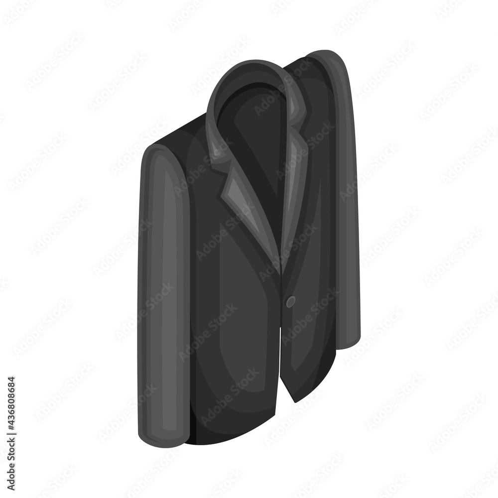 Black Jacket with Long Sleeves as Clothing or Apparel Item Made of Fabric Isometric Vector Illustration Black Jacket with Long Sleeves as Clothing or Apparel Item Made of Fabric Isometric Vector Illustration