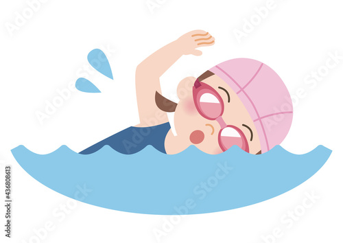 泳ぐ女の子のイラスト