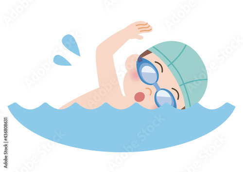泳ぐ男の子のイラスト