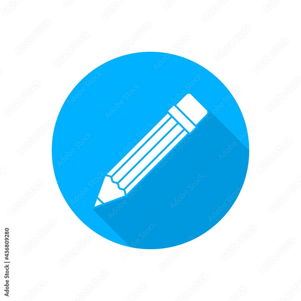 Blue color pencil icon with shadow isolated on white background. Concept for writing, drawing or study. Vector illustration Blue color pencil icon with shadow isolated on white background. Concept for writing, drawing or study. Vector illustration