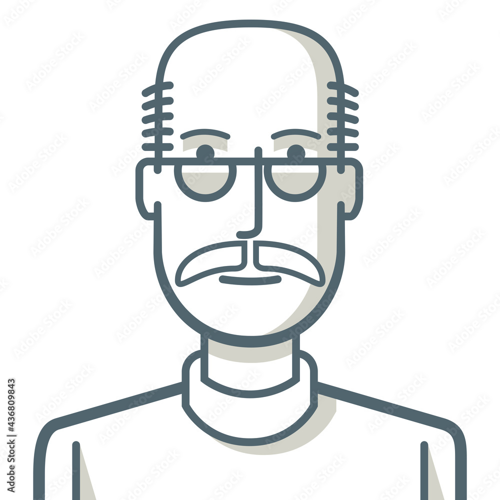 Avatar of a bald man with a mustache. Illustration of a young man drawn with simple lines. Avatar of a bald man with a mustache. Illustration of a young man drawn with simple lines.