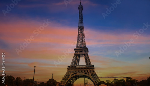 Beautiful view of Sunset sky scene with  the famous Eiffel Tower in Paris, France. Paris Best Destinations in Europe © SASITHORN