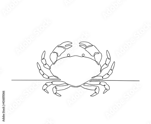 Continuous line art drawing of crab. Minimalist black outline art crab isolated on white background.