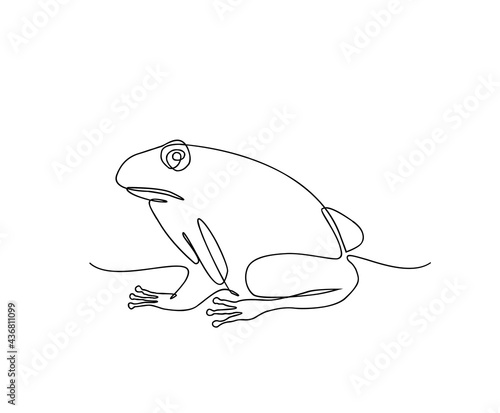 Continuous line art drawing of frog. Minimalist black outline art frog isolated on white background.