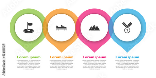 Set Golf hole with flag, shoe, Mountains and Medal golf. Business infographic template. Vector