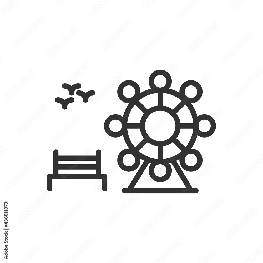 Obraz premium park icon vector ,bench ,tree ,ferris whee