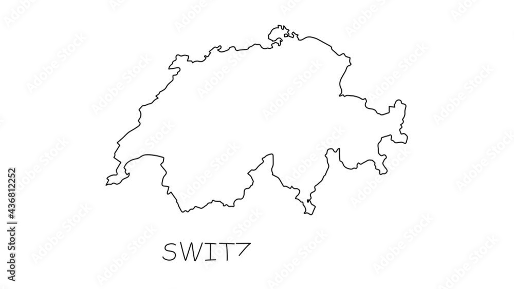Switzerland map animation line. Black line animation letters drawing on a white background. Switzerland map animation line. Black line animation letters drawing on a white background.