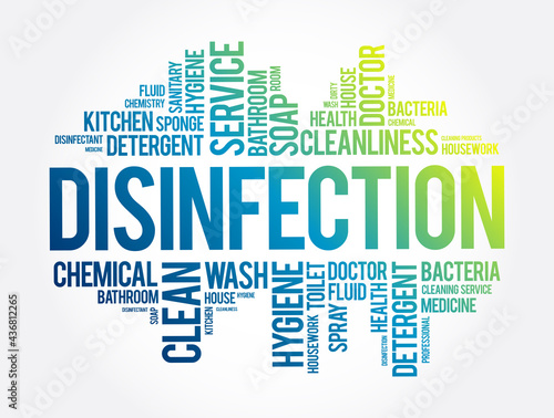 Disinfection word cloud collage, health concept background