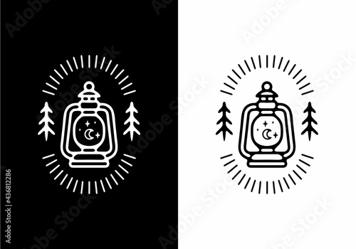 White black line art of outdoor lantern