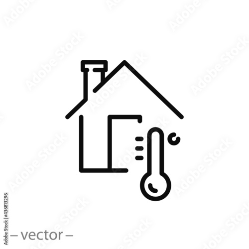 temperature change control in the house, icon, warm or cold air in the room, conditioning home concept, insulation thin line symbol on white background - editable stroke vector illustration eps10