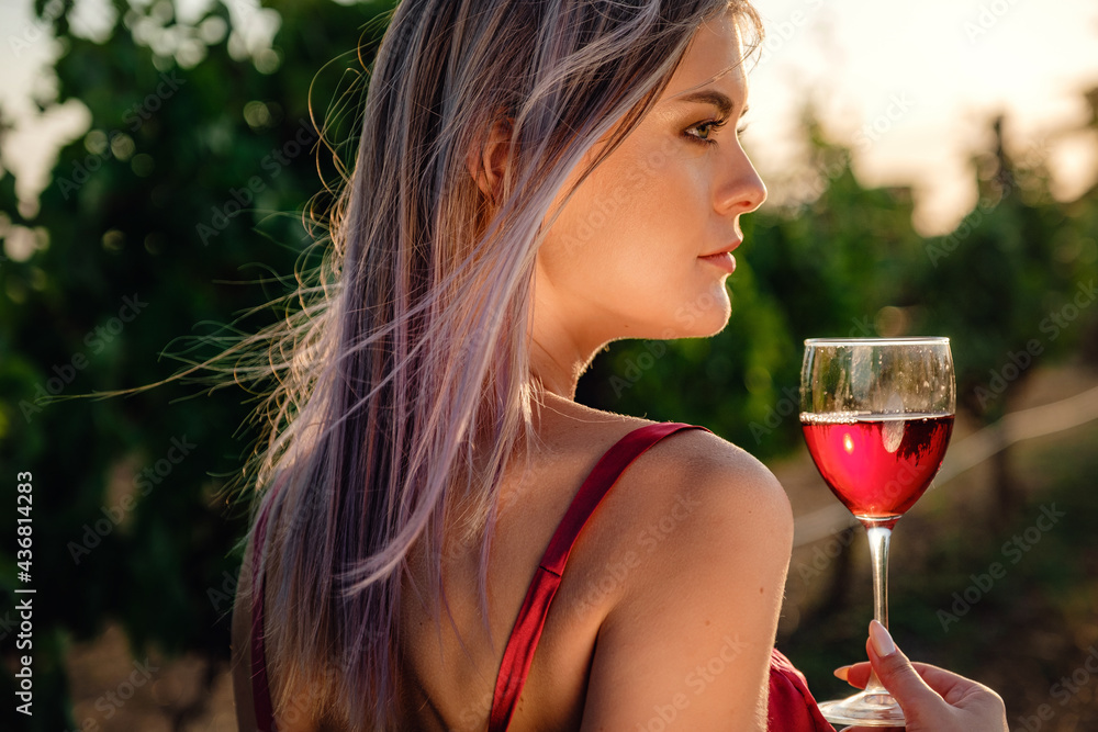Portrait of young beauty lady in the vineyards Portrait of young beauty lady in the vineyards