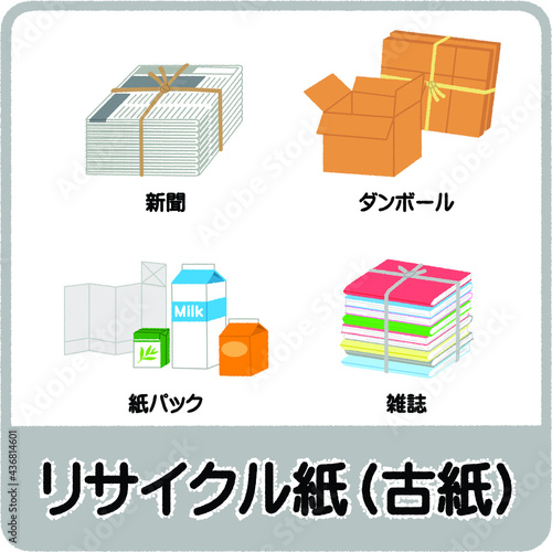 リサイクル紙（古紙）のゴミ分別イラスト