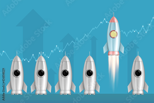 Rocket launch into the sky. Business and startup concept