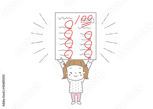 100点のテストを笑顔で見せる女の子