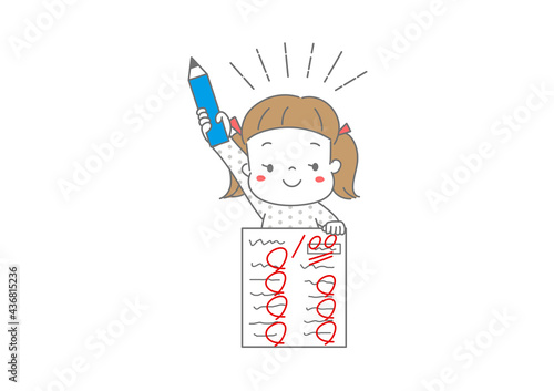 テストで100点をとって笑顔の女の子