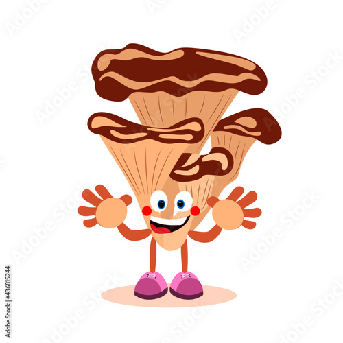 Cartoon oyster mushroom. Mushroom character. Healthy and nutritious food. Vector image.