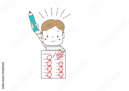 テストで100点をとって嬉しそうな男の子　カラー