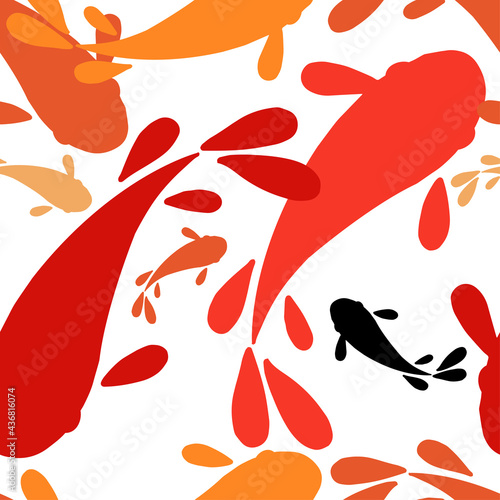 Chinese or Japanese seamless pattern Koi. Carp. Hand-drawn fish design. Textile. Vector illustration for web design or print.