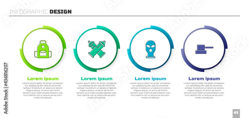 Set School backpack, Paint spray can, Balaclava and Spray nozzle cap. Business infographic template. Vector