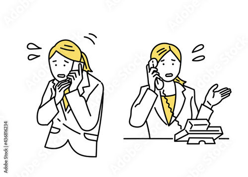 テキパキと電話をする 電話対応に焦る 女性ビジネスパーソン