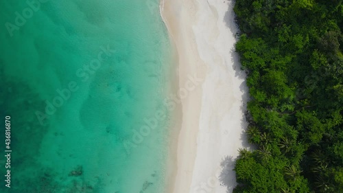 Wallpaper Mural Beach aerial view. white sand beach top view. Aerial view of the beautiful sea with waves at sunny day. Summer holiday idyllic. Torontodigital.ca