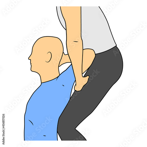 Massage. Yumeiho therapy. Instructions for performing massage techniques, stretching breast muscles. Simple vector illustration for physical therapy guidelines, websites and prints.