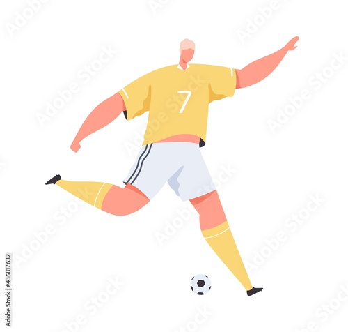 Professional soccer player running and kicking ball. Sportsman playing Europe...