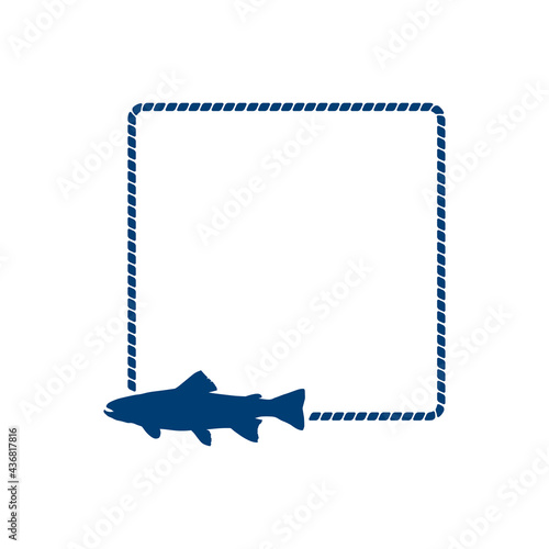 Logotipo con silueta de trucha o salmón con marco de cuerda en color azul