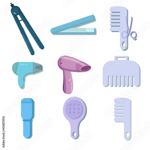 hair care vector clip art set with hairdryer, comb, straightening forceps, Blow dry. hair care vector clip art set with hairdryer, comb, straightening forceps, Blow dry.