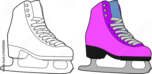 ice skates shoes vector drawing line art and colored