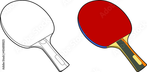 ping pong racket vector drawing line art and colored