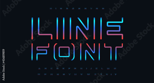Cutting edge letter and number set, futuristic font, cyberpunk color alphabet for cinema and game headline, music poster and logo, scifi book cover, future neon text, modern glow gradient typographic