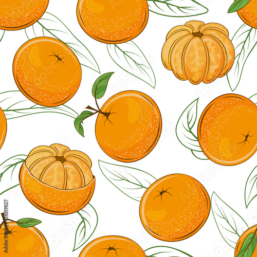 seamless pattern from juicy mandarins. Fresh fruit. Vector illustration. Cartoon style.