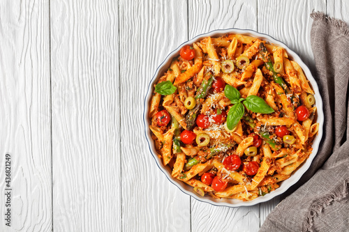 Baked Penne Pasta with Ground Turkey, Asparagus