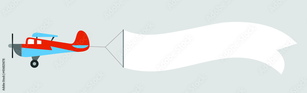 Plane with banner in the sky isolated on white background. Air vehicle with an empty ribbon for advertising. Simple realistic design. Plane with banner in the sky isolated on white background. Air vehicle with an empty ribbon for advertising. Simple realistic design.
