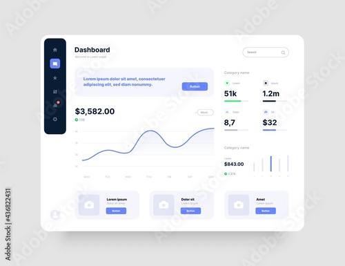 Dashboard Design. App interface with UI and UX elements. Use design for web application, desktop app or website.