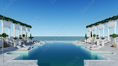 3d render pool villa in Italy with swimming pool sea view for relax time