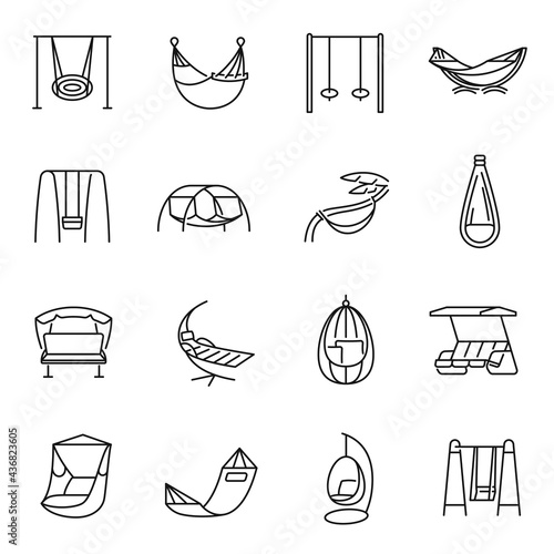 Collection swing and hammock icon set vector illustration. Set of textile for relaxation or sleep photo