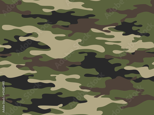 Camouflage seamless pattern from spots. Military texture. Abstract camo. Print on fabric and clothes. For hunting and fishing Vector illustration.