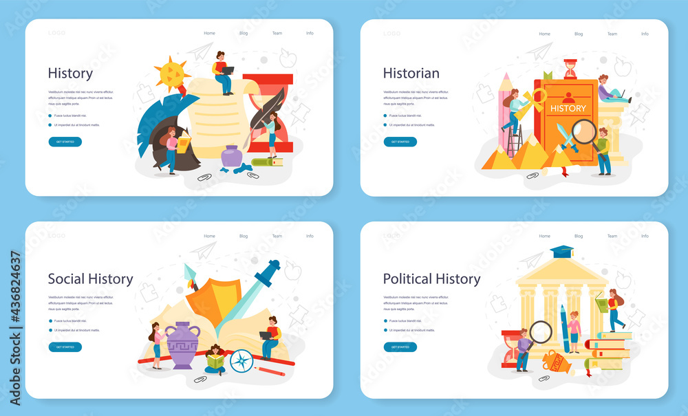 History web banner or landing page set. History school subject. History web banner or landing page set. History school subject.