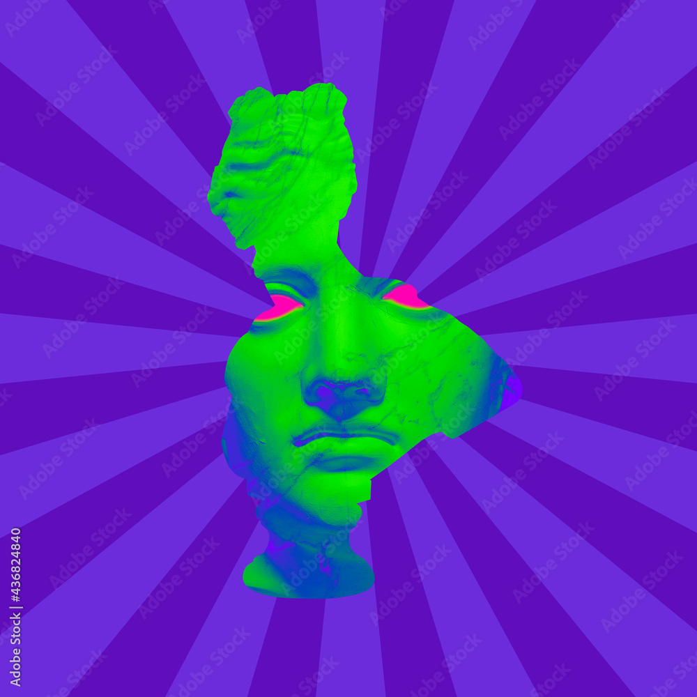 Modern conceptual artwork with ancient statue. Contemporary art collage