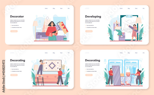 Professional decorator web banner or landing page set. Designer planning