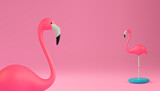Beauty pink flamingo. Background with flamingo figurine. 3D illustration. Vector